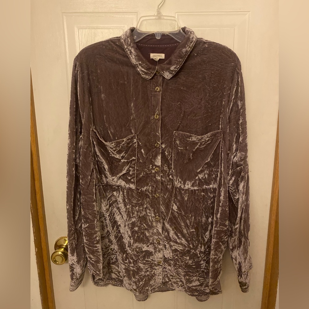 Anthropologie Pilcro Crushed Velvet Hadley Button-Up Shirt - Picture 2 of 8